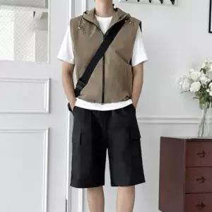 여름 고프코어 바람막이 나일론 후드 조끼 반바지 세트