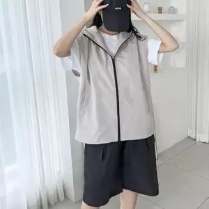 고프코어 후드 카고 조끼 반바지 세트 투웨이 지퍼 바람막이