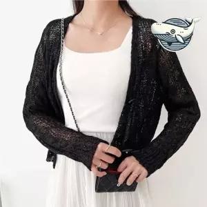 여성 여름 가벼운 그물 니트 가디건 통기성 크롭 썸머 여름 그물 니트 볼레로 루즈핏 가디건 숄 카디건