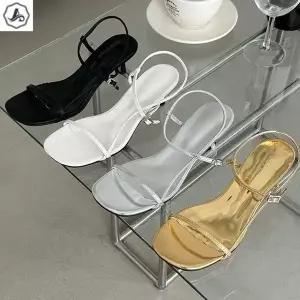 [애슬릿] 샌들 힐 슬림 라인 발목 스트랩 골드 실버 키높이 5cm