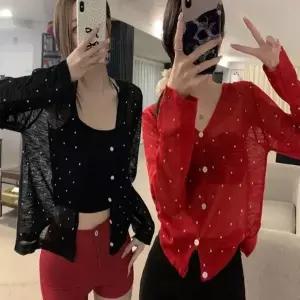 심플 도트가디건 여성 여름 긴팔 니트 여성 여름 가디건 니트 긴팔