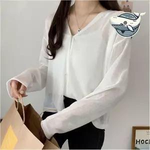 가벼운 여름 가디건 여성용 꽃단추 썸머 용 카디건  여성 크롭 그물 여름 니트 숏