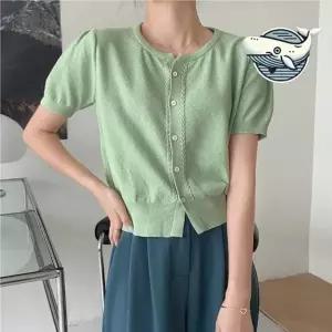 상큼한 여름 니트 크롭 가디건 버튼 여유핏 용  가디건 볼레로 숏 여름 여성 얇은 루즈핏 롱