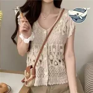( )여름 크로셰 자수 베스트 여성 조끼 가디건 여성 크로셰 뜨개 여자 조끼 베스트 여름 니트 가디건