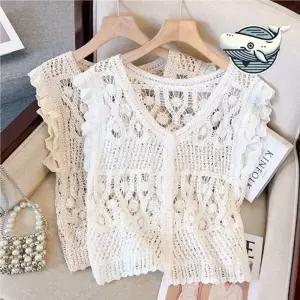 여성 여름 통기성 크로셰 조끼 니트 조끼 니트 베스트 여름 여성 뜨개 크로셰 여자 가디건
