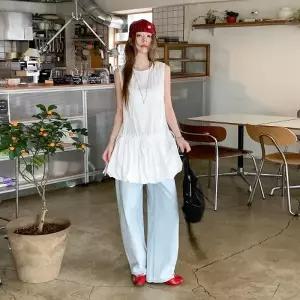 [다잇템]여자 데일리 바캉스 데이트룩 러블리 셔링 벌룬 미니원피스