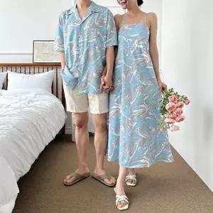 시밀러룩 여름 커플스냅 룩 반팔 셔츠 민소매 원피스 비치웨어