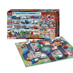 플레이타운 출동시티카 플레이매트 트럭 레미콘 포크레인 미니카 자동차 장난감 역할놀이 소품 선물