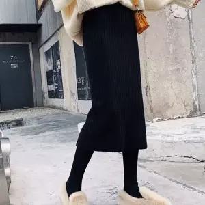 [하프클럽/]허리밴딩 골지스커트 니트치마 데일리 롱 스커트