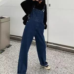 [하프클럽/]데님 멜빵 긴바지 청바지 통바지 루즈핏 멜빵바지