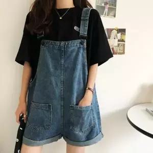 [하프클럽/]데님 멜빵 반바지 청바지 롤업 루즈핏 멜빵바지