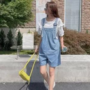 [하프클럽/]여유로운 와이드핏 멜빵 바지 데님 버클 스트랩