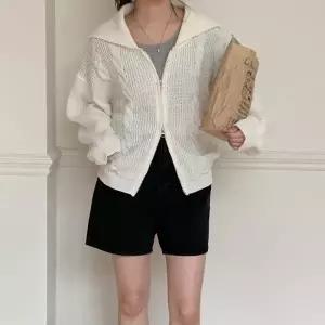 여자 카라넥 꽈배기 투웨이 니트 집업