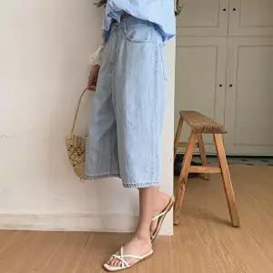 [신상오픈런]|KHP968B|여성 여름 스트라이프 넓은 데님 반바지