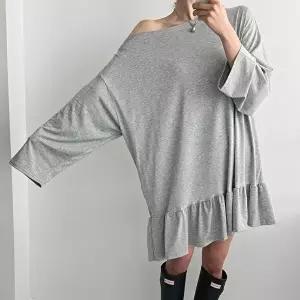 [신상오픈런]|KSO5A4B|여성 프릴 오프숄더 미디 원피스 빅사이즈 아방핏