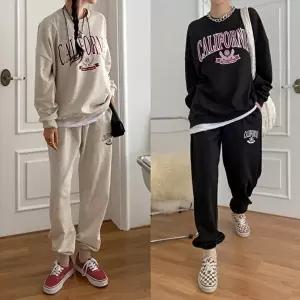 [유야]여성 레이어드 면 레터링 맨투맨 조거팬츠 세트  SPST0139 봄 가을