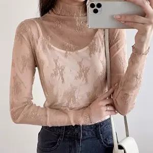 [유야]여성 레이어드 시스루 레이스 폴라 긴팔 티셔츠 STS0694 봄 가을