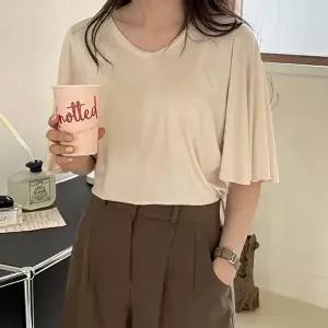 [유야]여성 레이온 스판 무지 브이넥 날개 반팔 티셔츠 STS0794 여름
