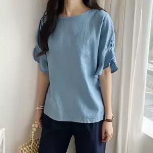 [유야]여성 린넨 면 레이스 반팔 블라우스 SBL0026 여름