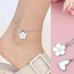 A566 사랑꽃 플라워 써지컬 스틸 꼬임 체인 발찌 실버 데일리 펜던트 주얼리 무알러지 여자 여성 패션 악세사리 고양이 강아지 목걸이 발찌 선물 사이즈주문제작가능