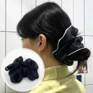 [하프클럽/]쉬폰 투톤 스크런치 곱창머리끈 블랙