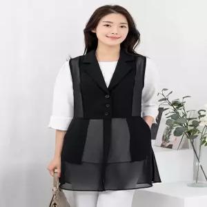 [모슬린]엄마옷 쉬폰 카라 정장 조끼 614FGH188 마담중년여성빅사이즈50대60대