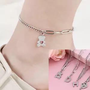 A571 하프 곰돌이 러브키 에이치 디 써지컬 스틸 반반 체인 발찌 실버 데일리 펜던트 이니셜 여자 남자 무알러지 패션 악세사리 고양이 강아지 목걸이 발찌 선물 사이즈주문제작가