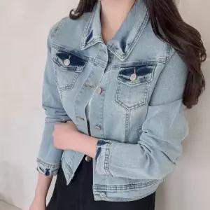 여성 스탠다드핏 봄철 워싱 포켓 연청 데님 자켓