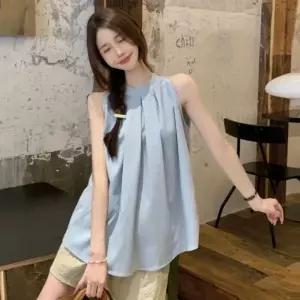 [하프클럽/]여성 여름 홀터넥 셔링 여리여리 민소매 블라우스