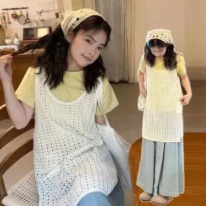 [하프클럽/]여성 라운드넥 레이어드 코디 통기성 그물펀칭 롱조끼