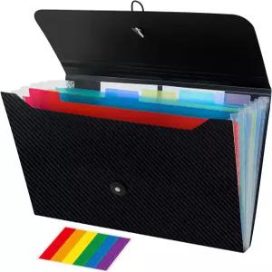 확장 가능한 파일 폴더 영수증 정리함 어코디언 중요 문서 사무실/학교/가정용 폴더블랙 커버