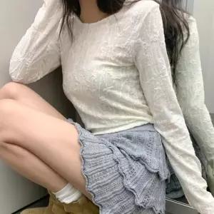 여성용 봄여름 시스루 레이스 긴팔 티셔츠