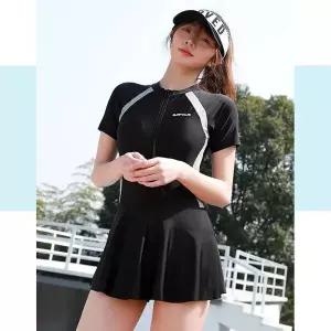 [하프클럽/]슬림핏 휴양지 원피스 수영복 체형커버 블랙 수영복