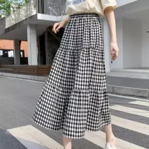 [하프클럽/]여성 피크닉룩 체크 롱스커트 데일리룩 롱치마