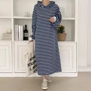 [신세계라이브쇼핑][옷자락] 여자 스트라이프 오버핏 후드 원피스