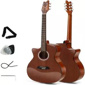 메디몰 41인치 컷어웨이 어쿠스틱 기타 인클로저 기어와 사펠 우드 백이 있는 풀사이즈 6현 픽 앤 스트랩이