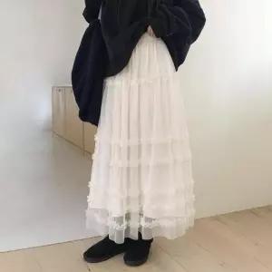 [옷자락]여자 쉬폰 캉캉 프릴 밴딩 롱 스커트