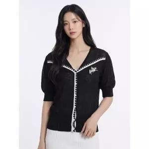 [아웃도어스/에고이스트]V넥 자수포인트 루즈핏 가디건 블랙 EP2KG463