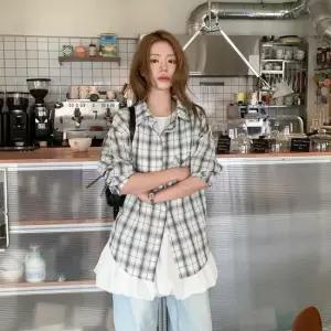 여자 봄여름 간절기 시원한 체크 루즈핏 남방