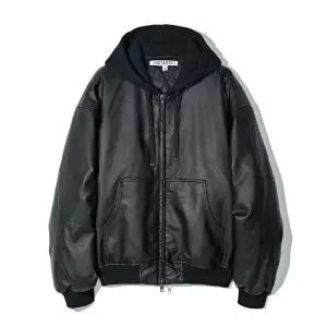 매장정품 파르티멘토 PARTIMENTO 레이어드 후드 레더 퀄티드 자켓 블랙 PY-25351 BK 686858