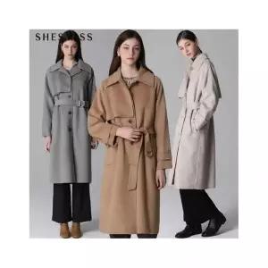 여성 슬랙스 출근룩 오피스룩 바지 울 블렌디드 벨티드 롱 코트