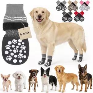 하드우드 바닥 미끄럼 방지용 그립퍼로 발을 핥는 것을 BINGPET 6PCS 반려견 양말 겨울 반려동물 신발 부츠