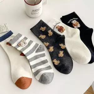 [1켤레] 순면 곰돌곰돌 패션 중목양말 5컬러 2026