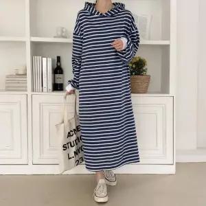 [옷자락]여자 스트라이프 오버핏 후드 원피스