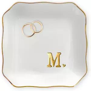 그녀를 위한 OASSIE 발렌타인 데이 선물 - 4 x4 이니셜 세라믹 주얼리 접시 트레이 편지 M 커플 약혼