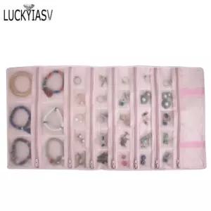 벨벳 여행 쥬얼리 케이스 그리드 버건디 정리함 지퍼 백 팔찌 PVC 커버 반지용 목걸이 56 롤 귀걸이 15 18 Grids