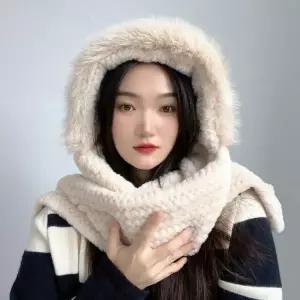 코지데잇 후드 머플러(베이지) 퍼머플러 모자 겨울 목도리 넥워머 단색 여성선물 크리스마스