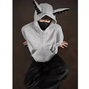 윈터솔져 가을 남성 커플 가디건 카디건 장식 후드 간절기 쇼트 맨투맨 귀 집업 데일리룩 KUK3