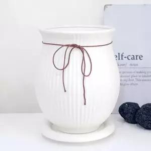 도기 화분 리본단지 도자기 화초 원형항아리화분 흰색 모양 관엽식물 분갈이 사무실 인테리어 책상 실내