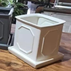 도기 화분 화이트 흰색 거실 사무실 관엽식물 분갈이 인테리어 책상 사각 북유럽 실내 화초 탁상용 도자기